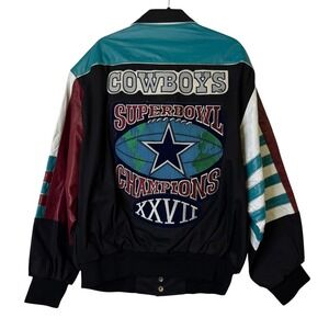 Vintage Jeff Hamilton Dallas Cowboys Leather 1993 Superbowl NFL Jacket XL